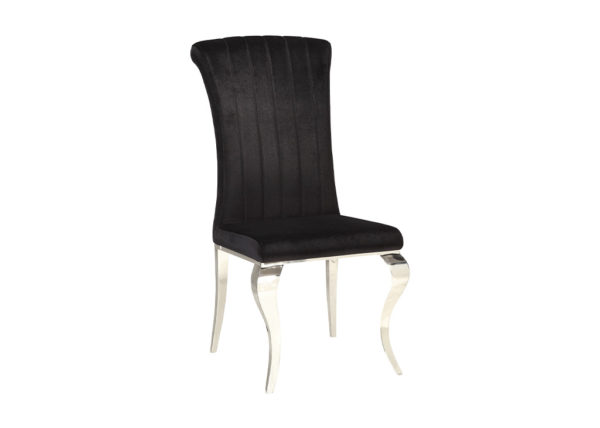 Rolled Back Velvet & Chrome Dining Chair Set - Black