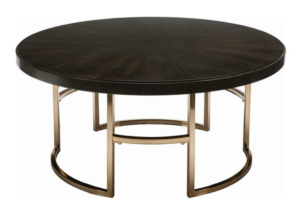 Round Rose Brass & Brown Coffee Table