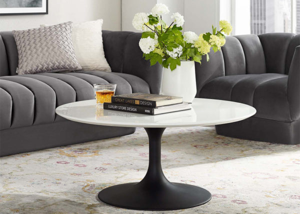 Glossy Marble & Black Oval Coffee Table