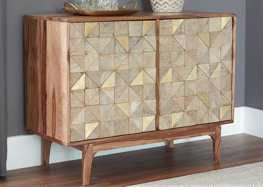 Contemporary Brown & Gold Accent Cabinet