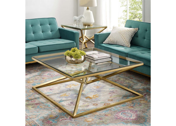 Gold Geometric Glass Coffee Table