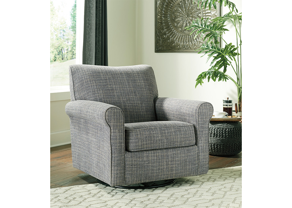Transitional Blue Swivel Glider Accent Chair