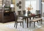 Transitional Extendable Dark Brown & Beige 6 PC Dining Set