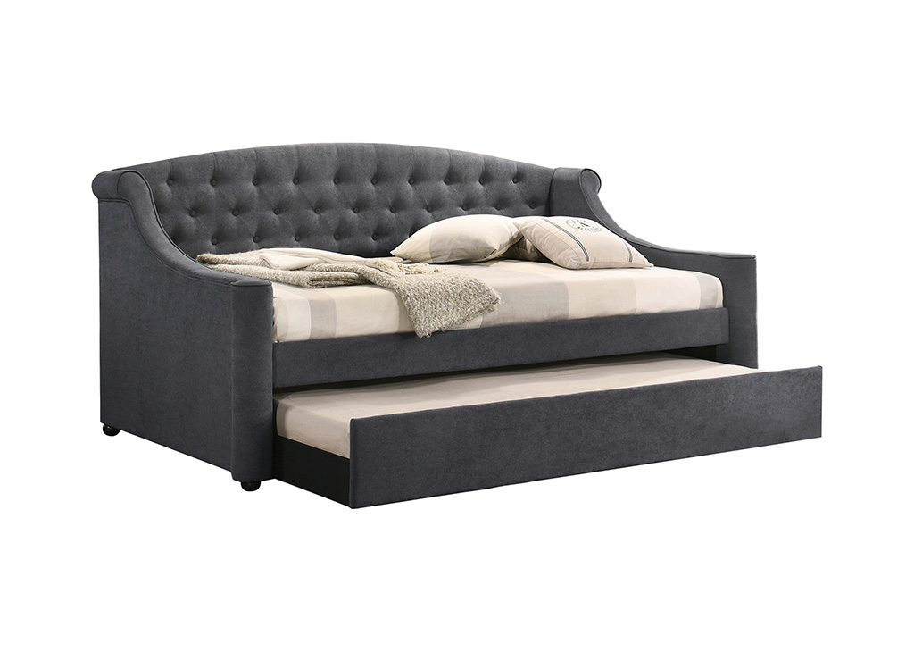 Transitional Gray Button Tufted Daybed w/ Trundle