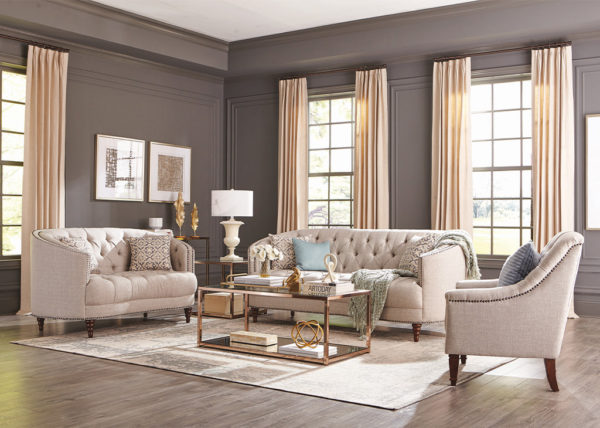 Transitional Gray Linen-Like Tufted Accent Chair