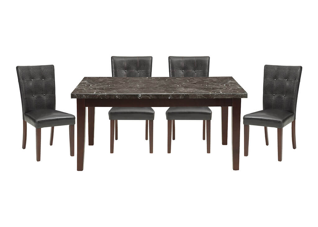 Transitional Black Marble & Faux Leather 5 PC Dining Set