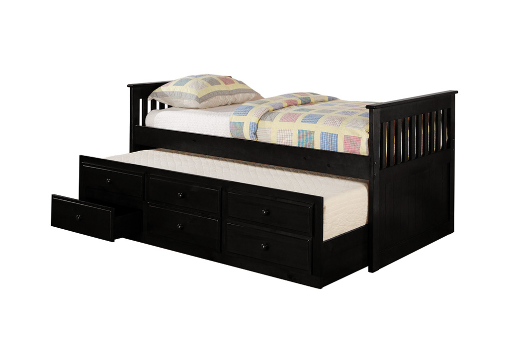 Transitional Storage Daybed w/ Pull-Out Trundle in Black