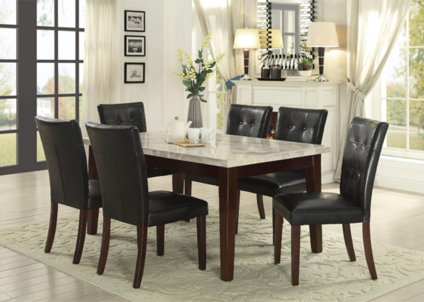 Transitional White Marble & Faux Leather 5 PC Dining Set