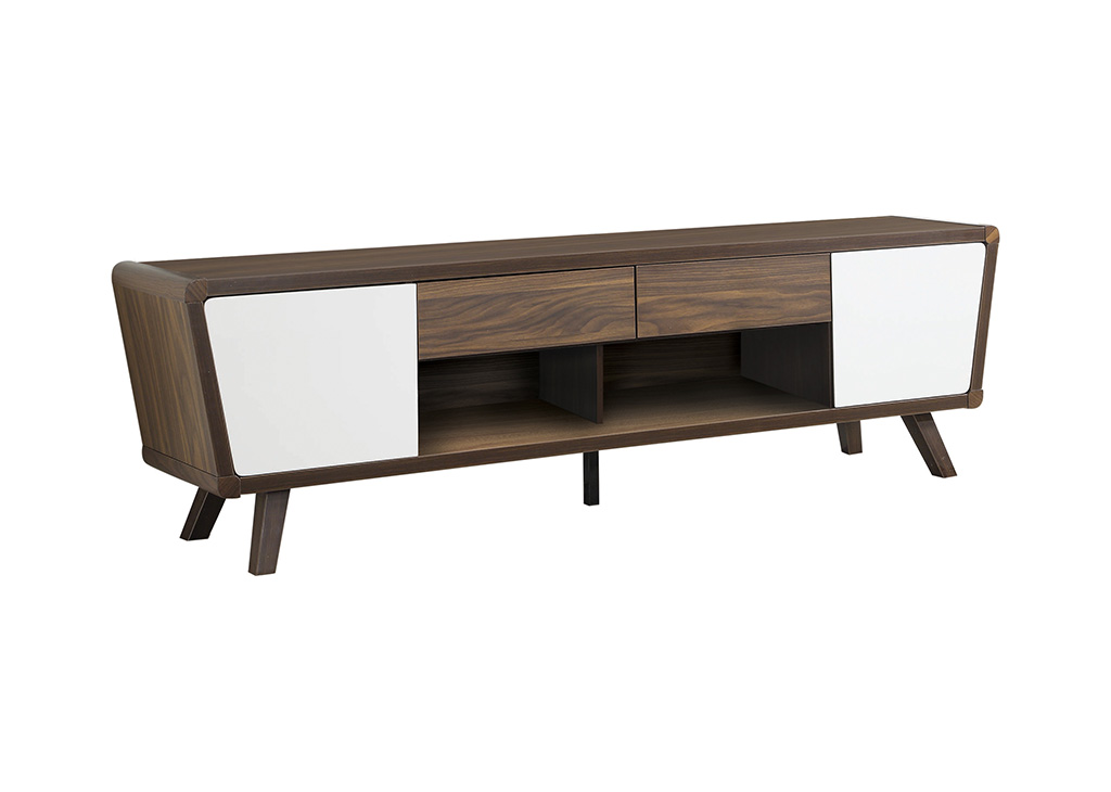 Walnut & Glossy White Mid-Century TV Stand