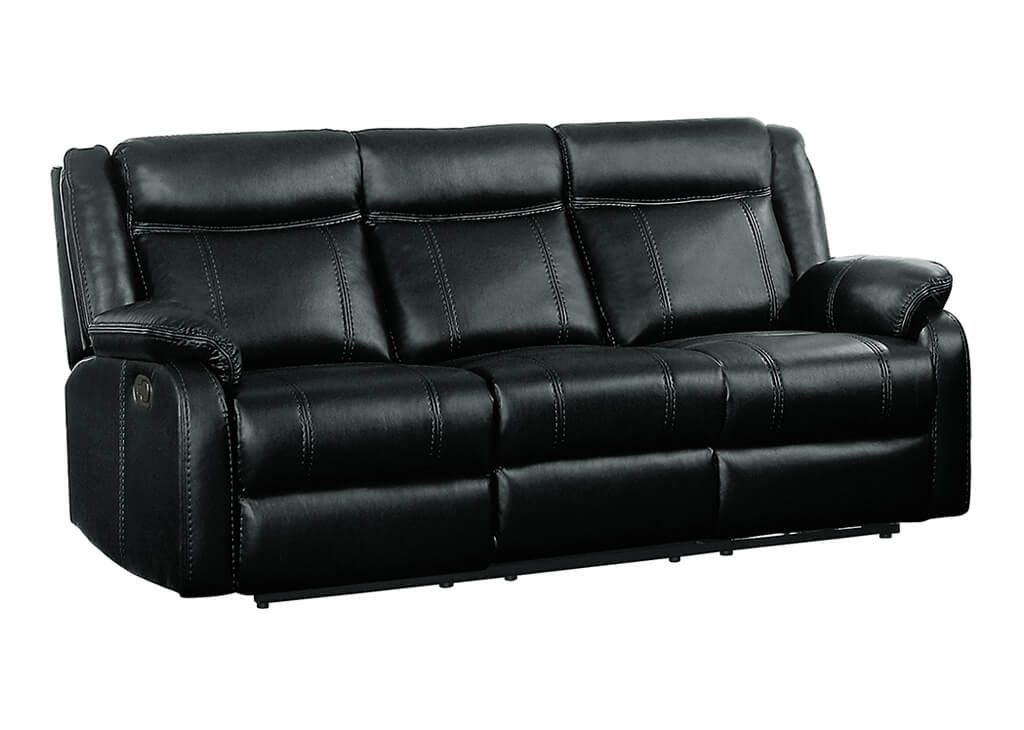 Transitional Faux Leather Recliner Sofa in Black