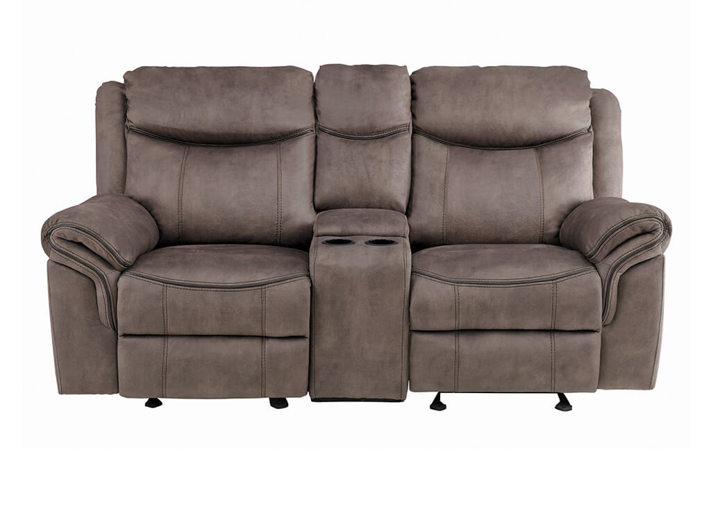 Brown Microfiber Glider Recliner Loveseat w/ Storage