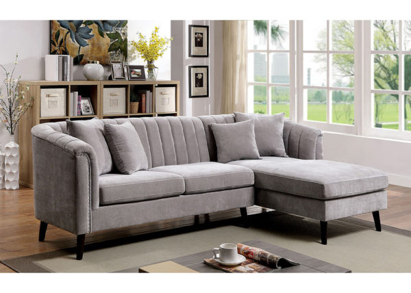 Chenille Channel-Tufted Sectional w/ Right Chaise