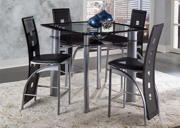 Contemporary Black & Silver 5 PC Counter Height Set