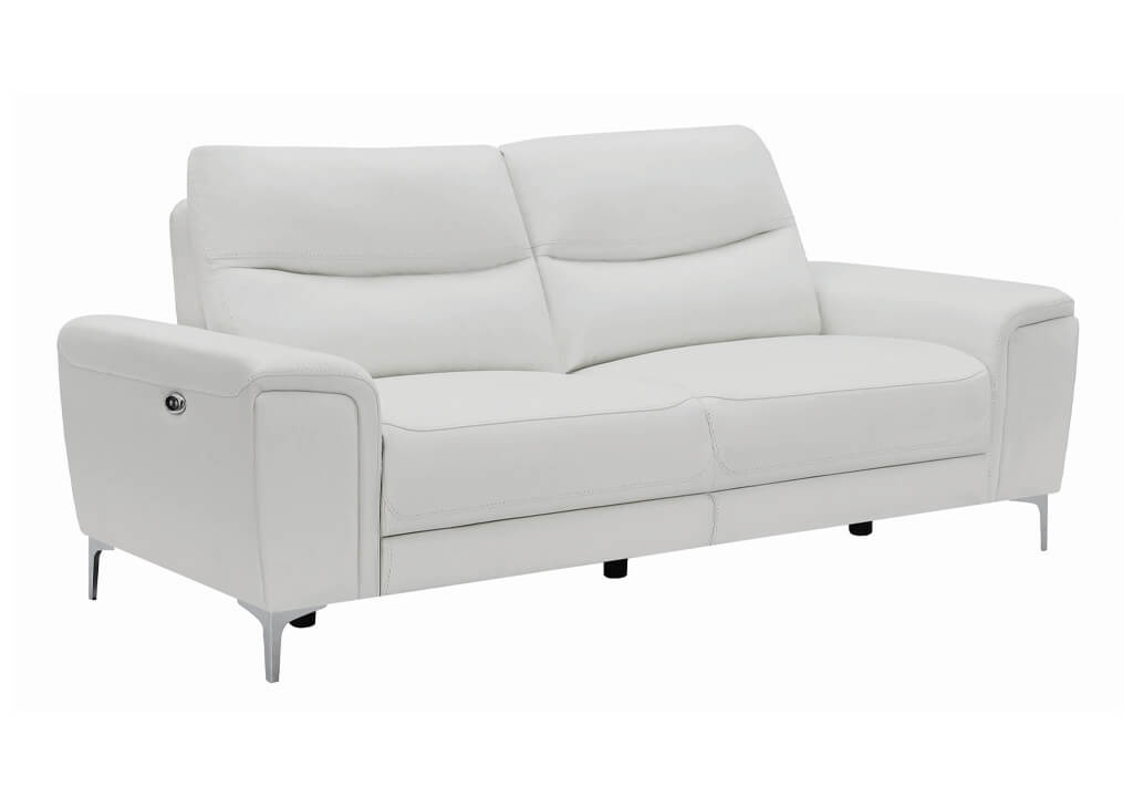Contemporary Upholstered Power Recliner Sofa in White