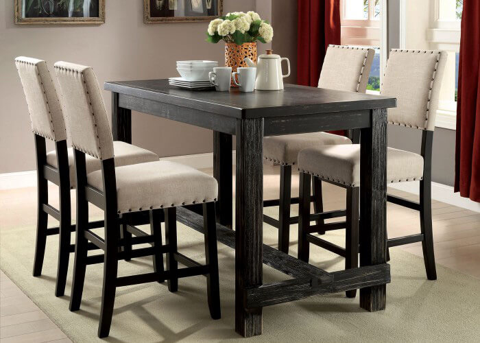 Distressed Black & Beige 5 PC Counter Height Set