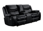 Faux Leather Recliner Loveseat w/ Contrast Stitching in Black