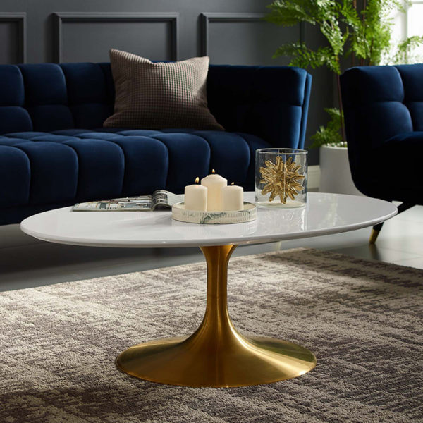 White & Gold Oval Coffee Table