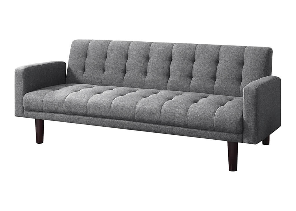 Gray Button Tufted Mid-Century Modern Futon