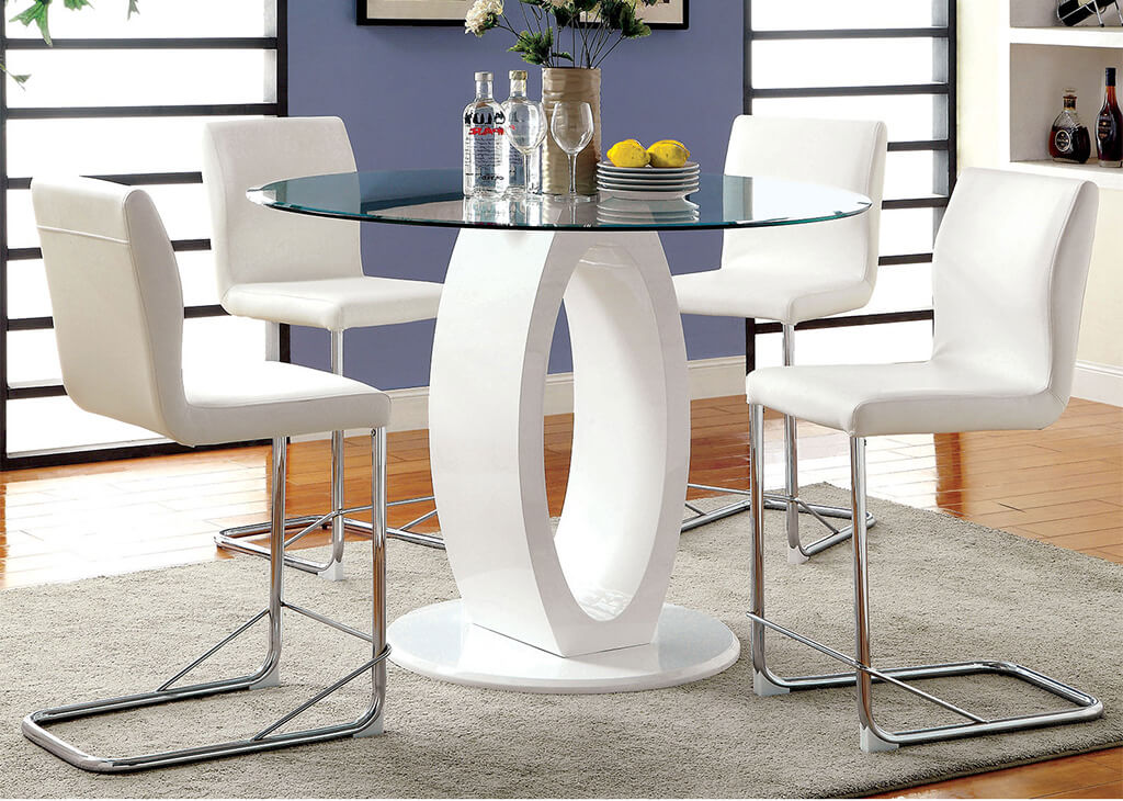 High Gloss O-Shaped Base 5 PC Counter Height Set in White