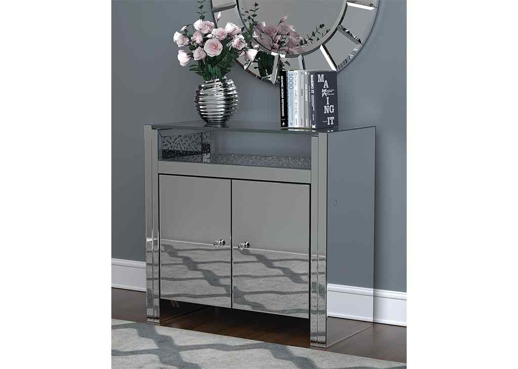 Mirrored Accent Cabinet with Inlaid Faux Crystals