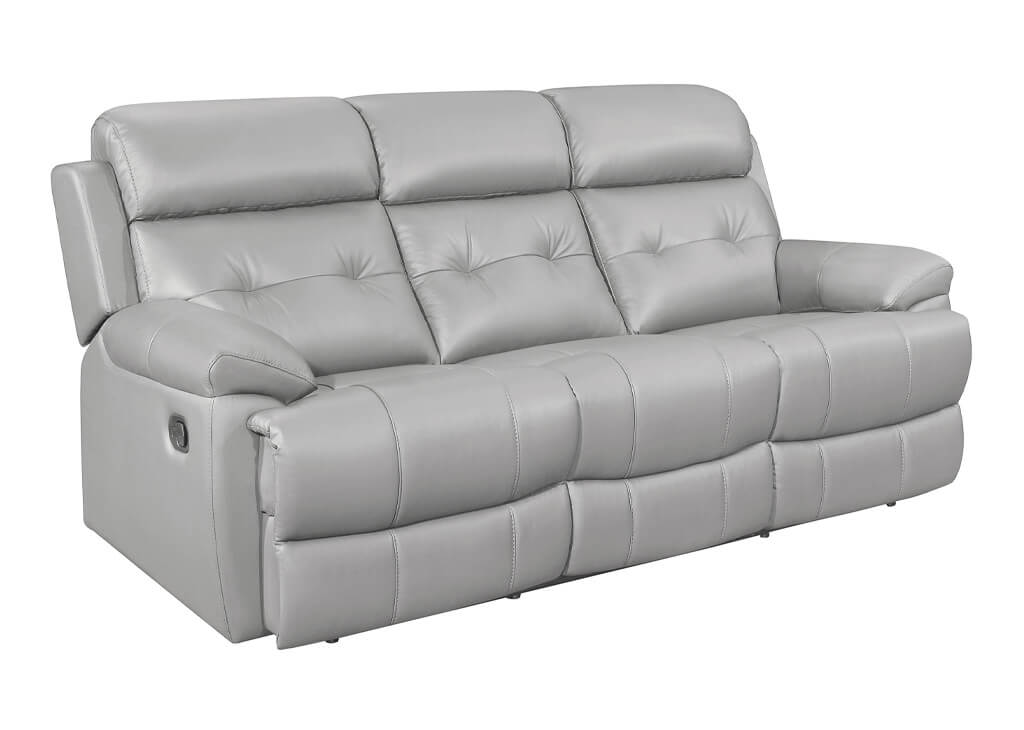 Modern Leather Match Recliner Sofa in Silver