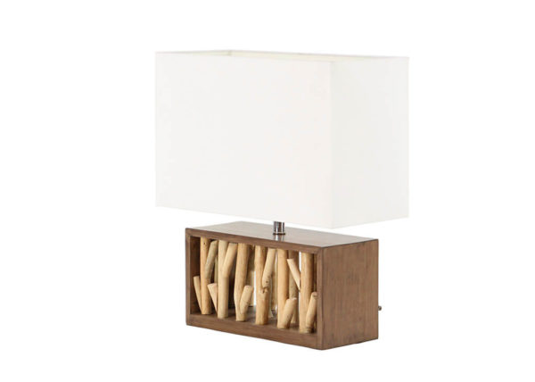 Rectangular Wood Table Lamp with White Shade