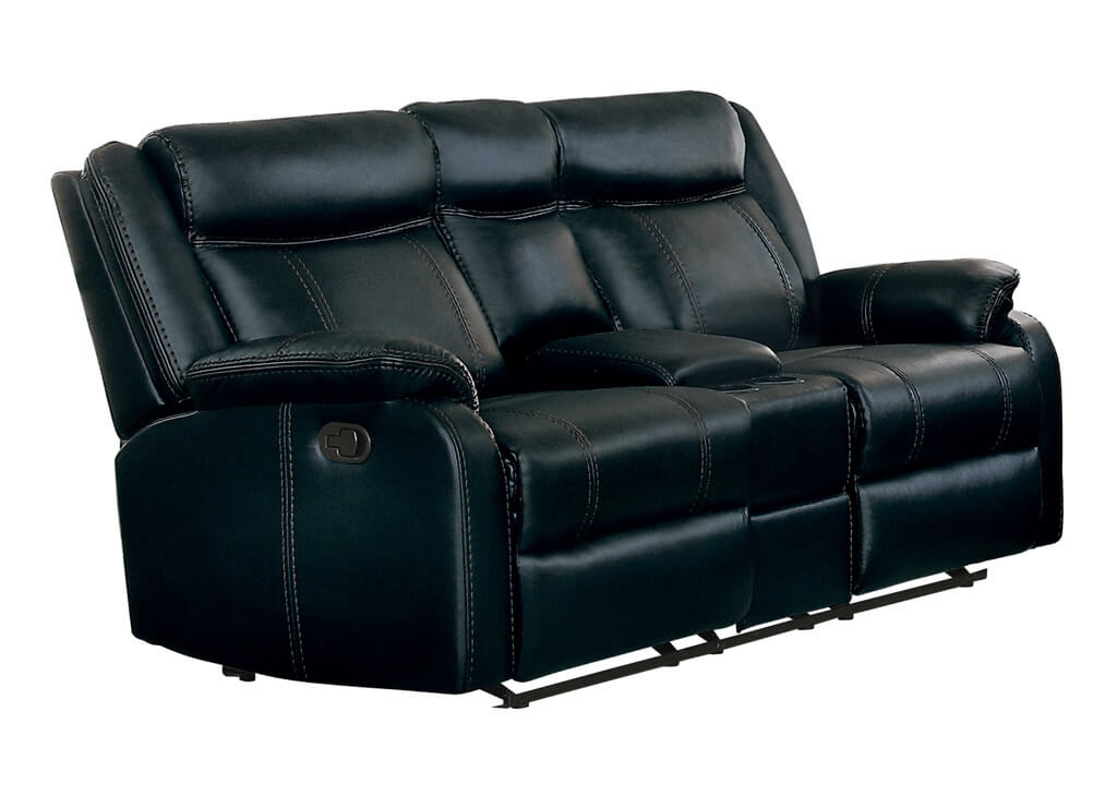 Transitional Faux Leather Recliner Loveseat in Black