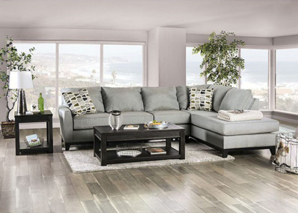 Transitional Gray Sectional w/ Right Chaise