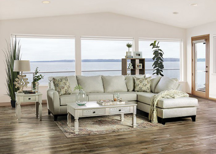 Transitional Ivory Sectional w/ Right Chaise