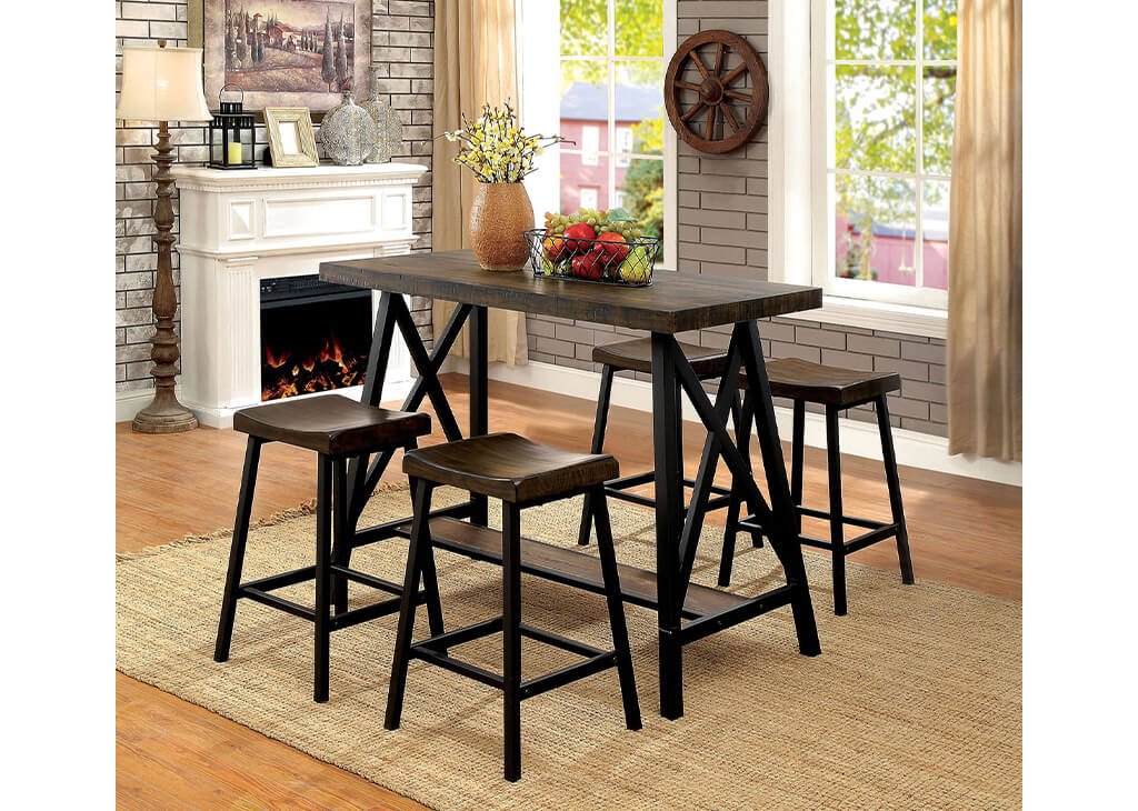 Weathered Oak & Metal 5 PC Counter Height Set