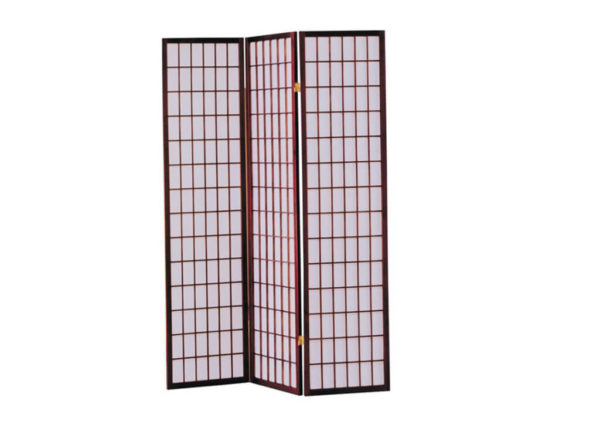 Wooden Linear Grid 4-Panel Room Divider in Cherry