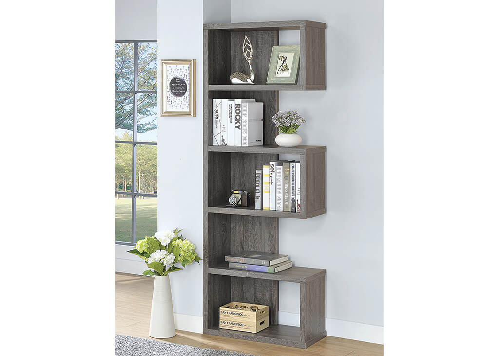 Asymmetrical Weathered Gray Bookcase