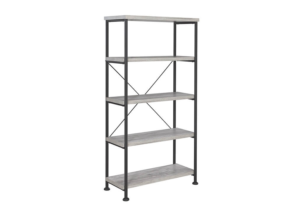 Vertical Gray Driftwood & Black Finish Bookcase