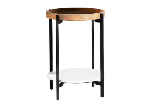 Round Marble & Wood Accent Table