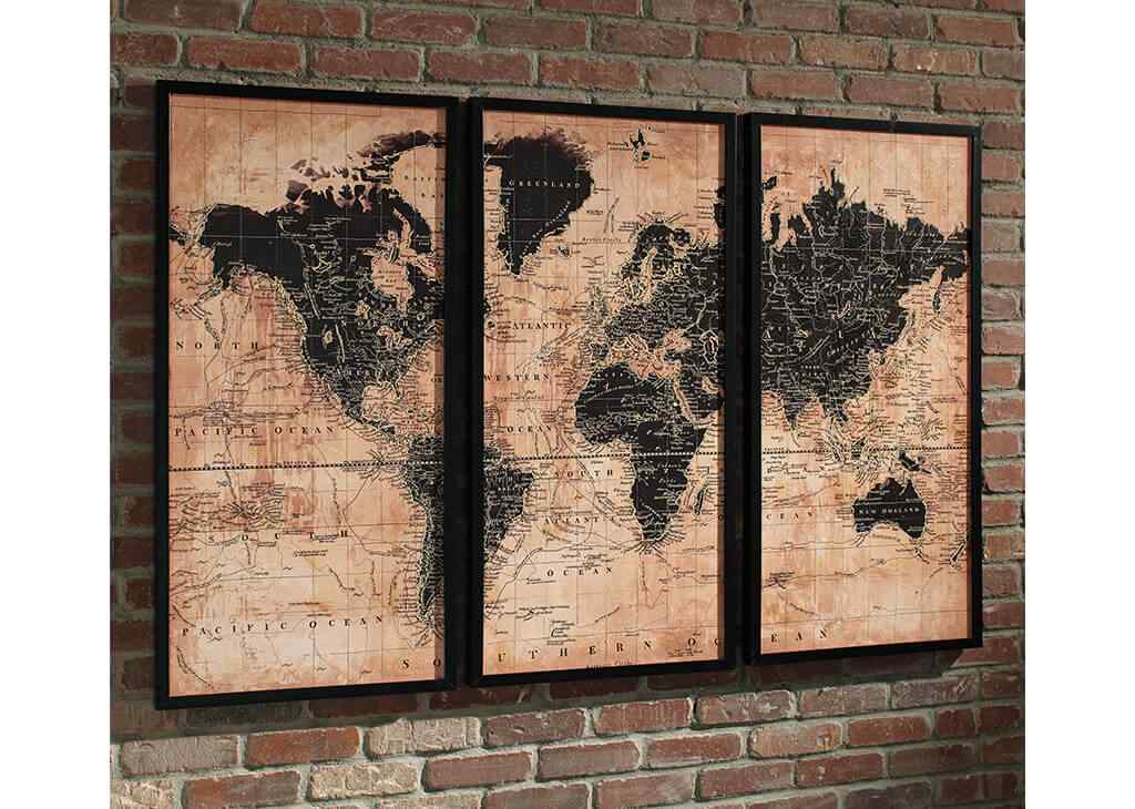 3 PC World Map Wall Art