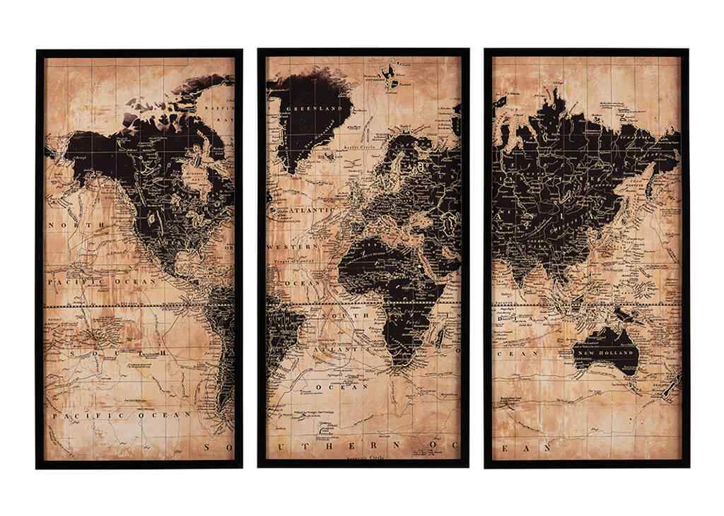 3 PC World Map Wall Art