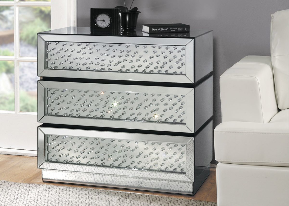 Mirrored Faux Crystal 3-Drawer Cabinet