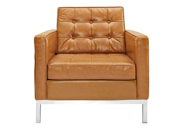 Tufted Tan Leather Accent Chair