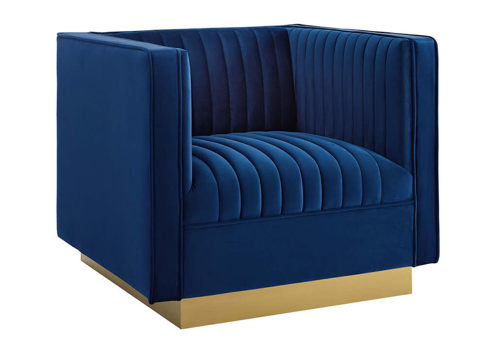 Art Deco Velvet Accent Chair in Navy