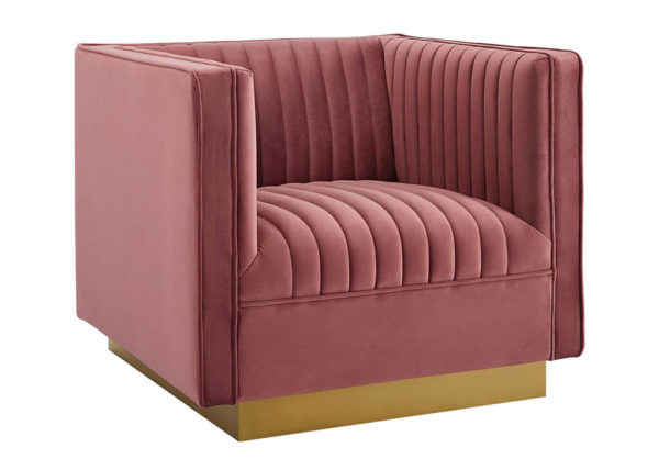 Art Deco Velvet Accent Chair in Rose
