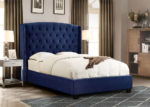 Button Tufted & Nailhead Upholstered Bed in Navy