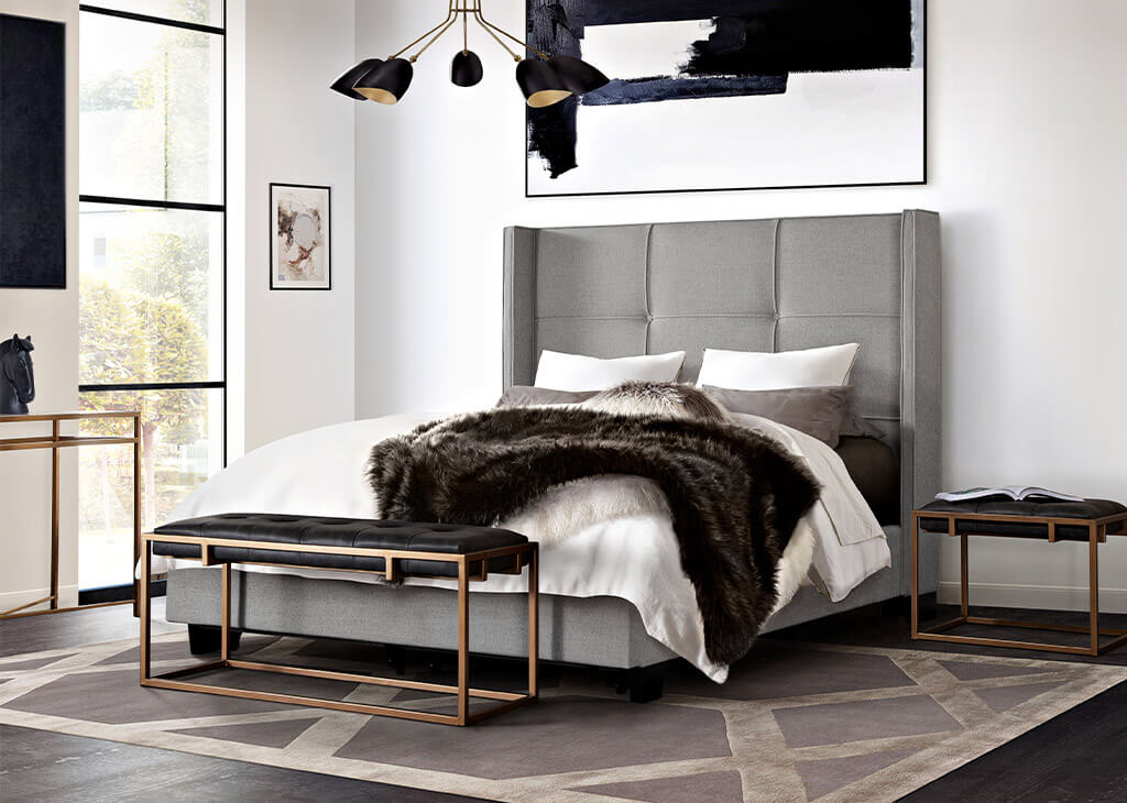 Button Tufted Platform Bed w/ Storage in Gray