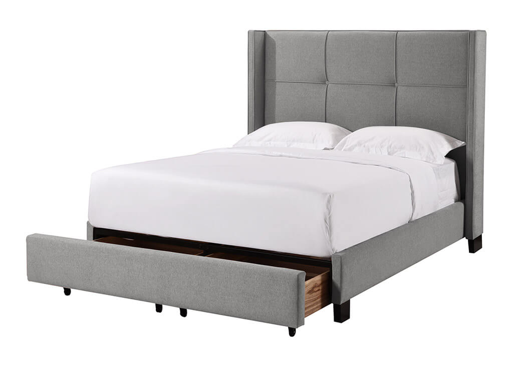 Button Tufted Platform Bed w/ Storage in Gray