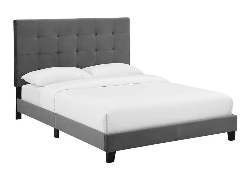 Button Tufted Velvet Platform Bed