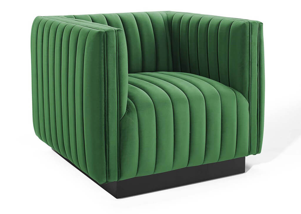 Channel Tufted Velvet Accent Chair in Emerald