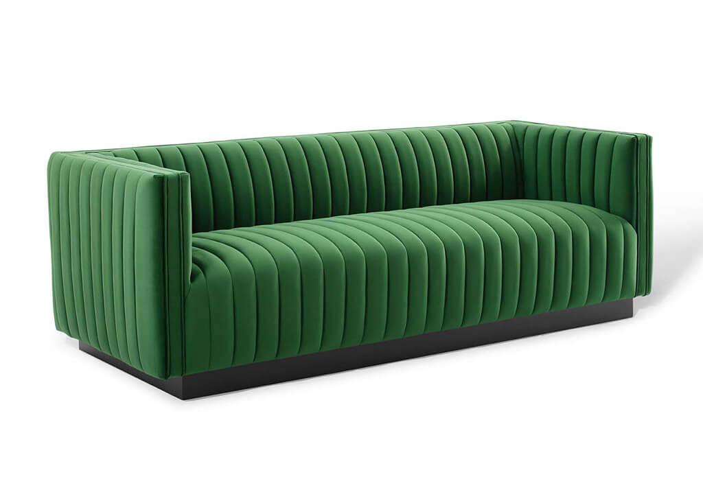 Channel Tufted Velvet Sofa in Emerald