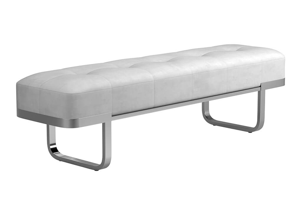 Contemporary Button Tufted Metal Bench in White