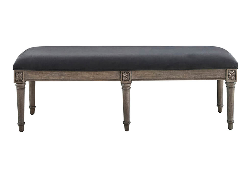 Gray French-Inspired Upholstered Bench