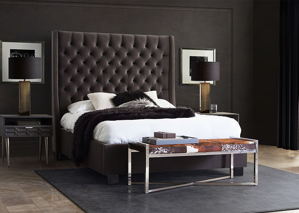 Gray Upholstered Button Tufted Velvet Bed