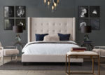 Low-Profile Button Tufted Bed in Beige
